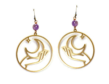  Hand Holding the Moon Earrings in Mutliple Colors - Edgy Petal Jewelry