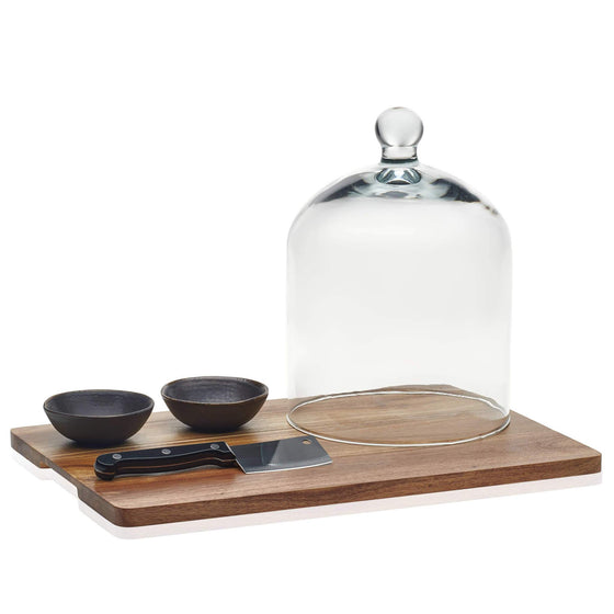 Acaciawood Cheese Board Serving Set with Glass Dome - Libbey