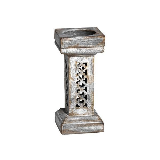 Trellis Small Candleholder in Distressed Silver 9" - Mela Artisans