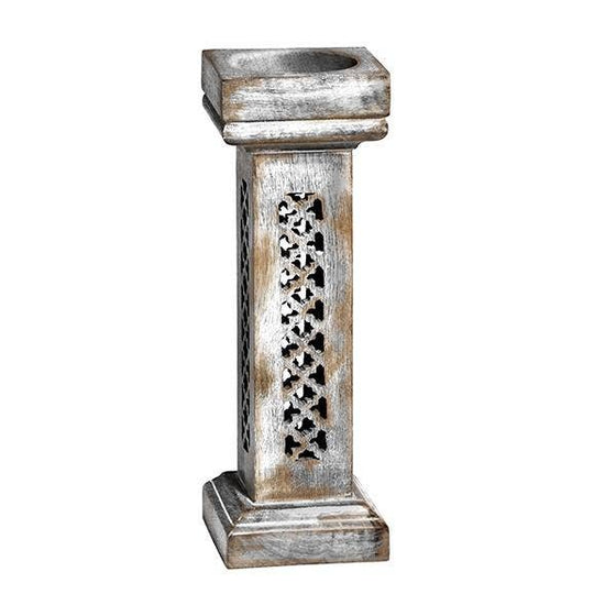 Trellis Medium Candleholder in Distressed Silver 12" - Mela Artisans