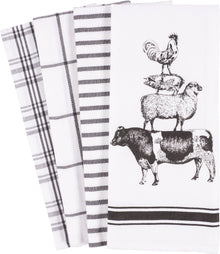  Stacked farm animals Print and Yarn dyed towels Set of 4 - 18" x 28" - KAF Home